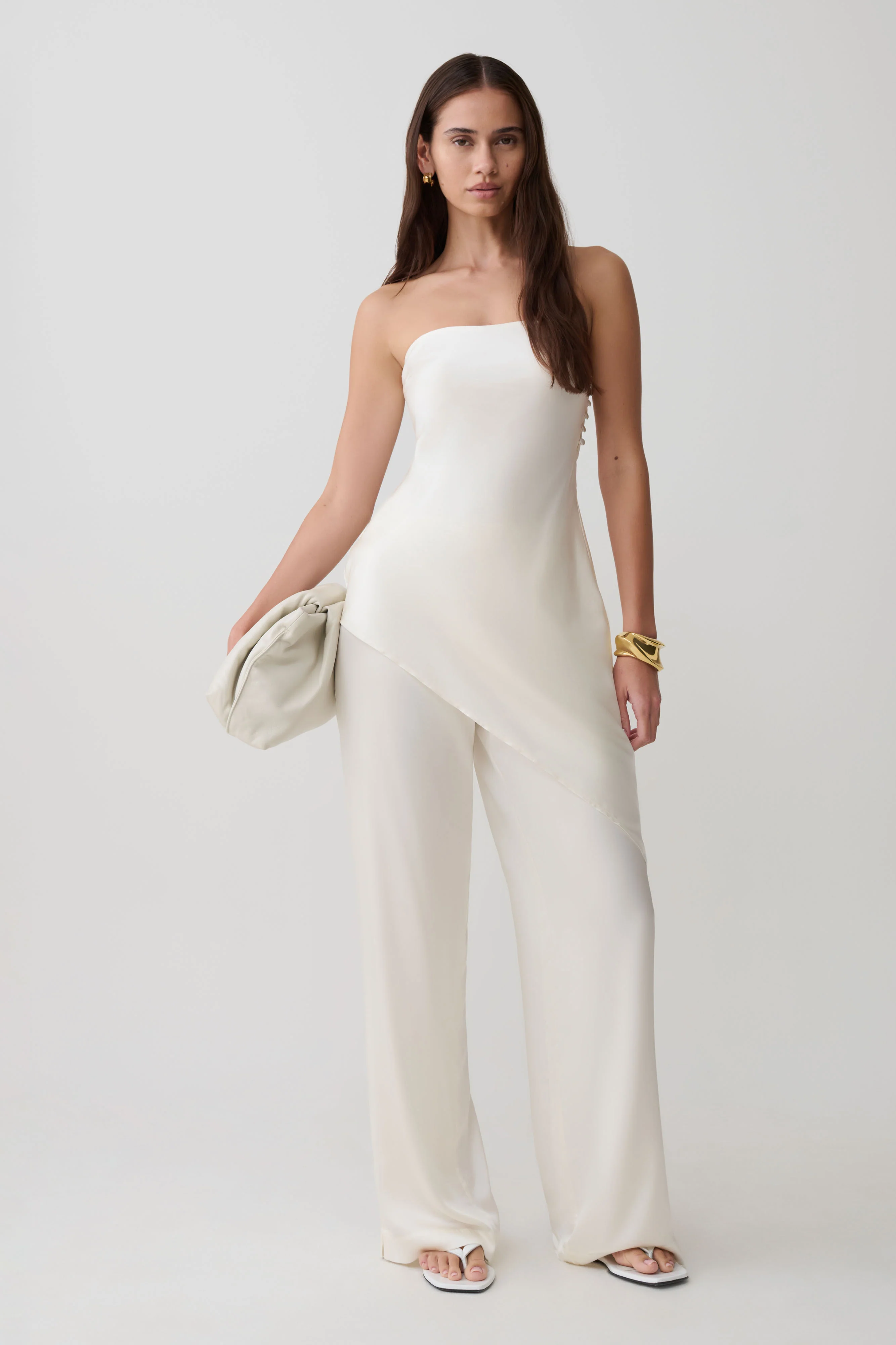 Kayla Silk Blend Strapless Asymmetric Top - Ivory - Image 8